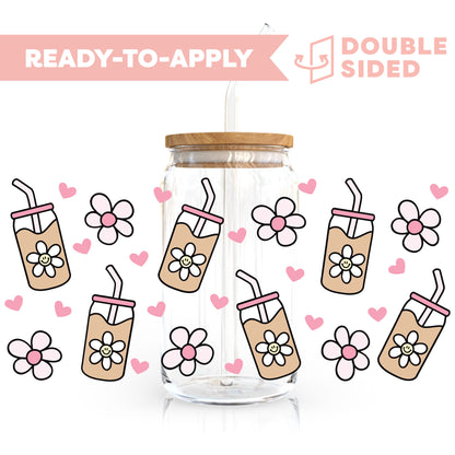 [ Double Sided ] 16oz Cup UV DTF Decal | Happy Pink Iced Coffee