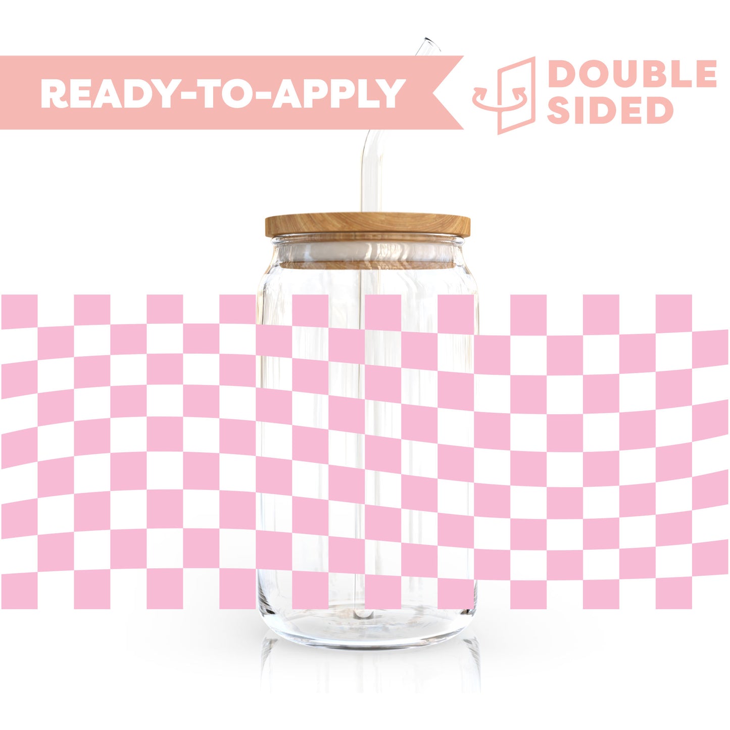 [ Double Sided ] 16oz Cup UV DTF Decal | Wavy Blush Checkered