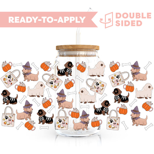 [ Double Sided ] 16oz Cup UV DTF Decal | Spooky Puppies