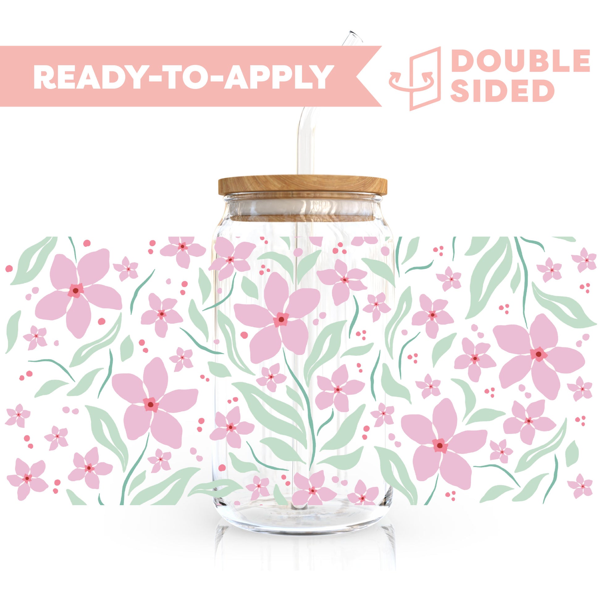 [ Double Sided ] 16oz Cup UV DTF Decal | Pink Petal Party