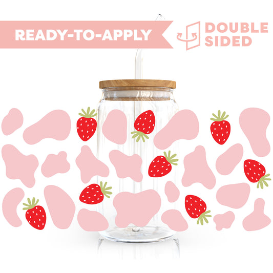 [ Double Sided ] 16oz Cup UV DTF Decal | Strawberry Milk