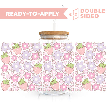 [ Double Sided ] 16oz Cup UV DTF Decal | Berry x Flower