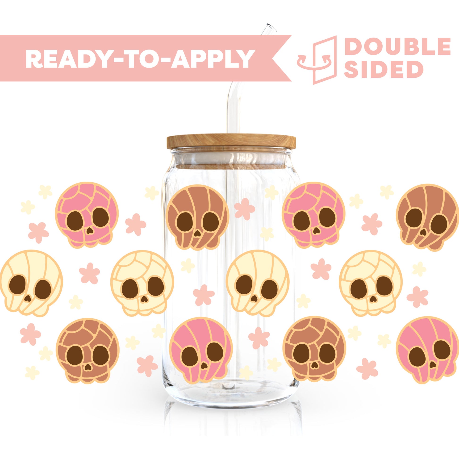 [ Double Sided ] 16oz Cup UV DTF Decal | Conchas Skull