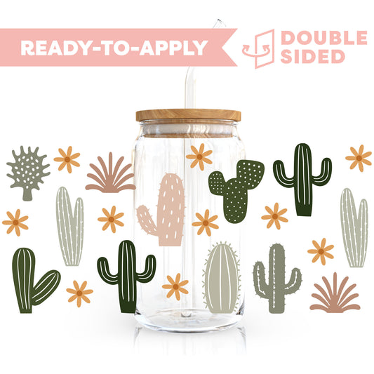 [ Double Sided ] 16oz Cup UV DTF Decal | Cactus Garden