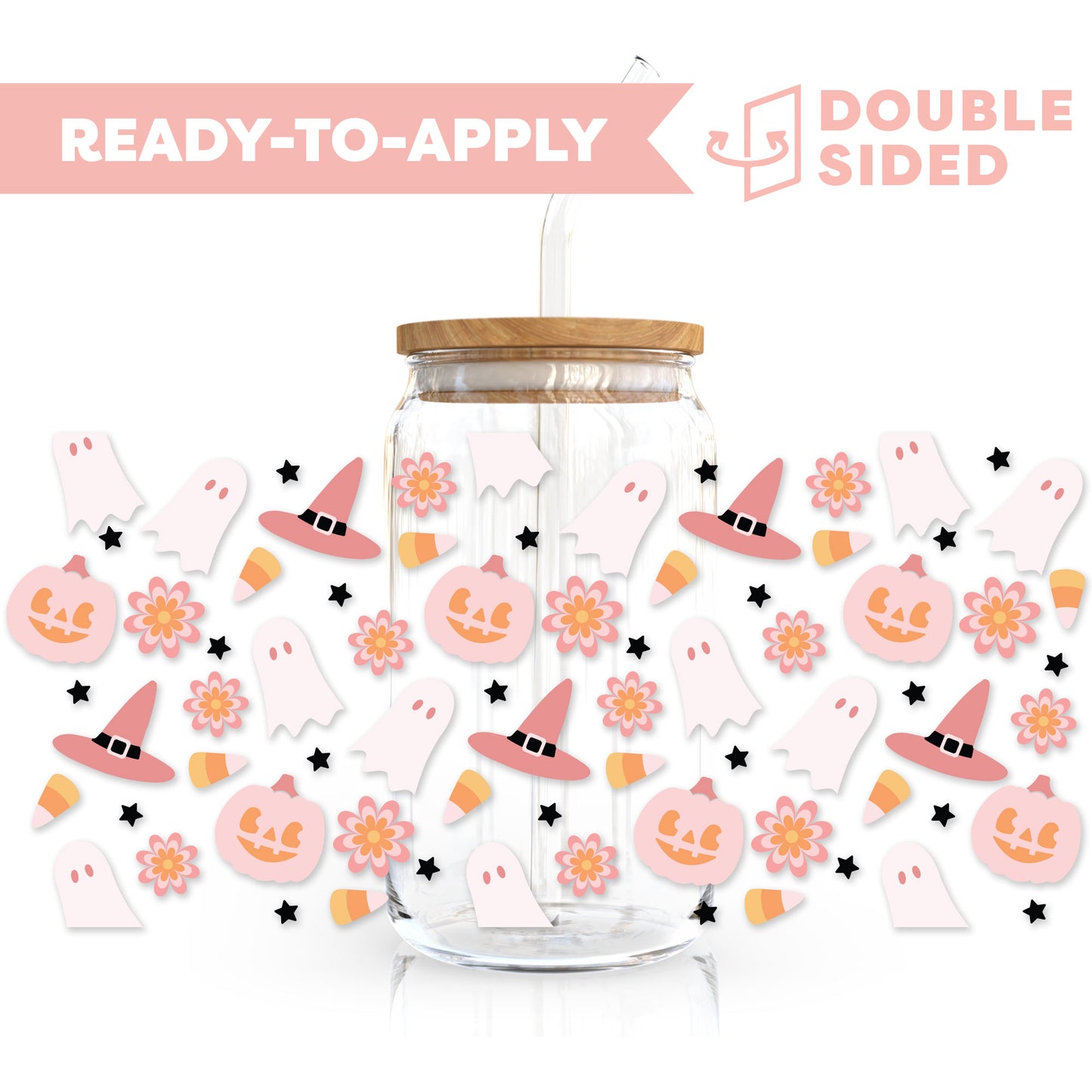 [ Double Sided ] 16oz Cup UV DTF Decal | Candycorn Ghost