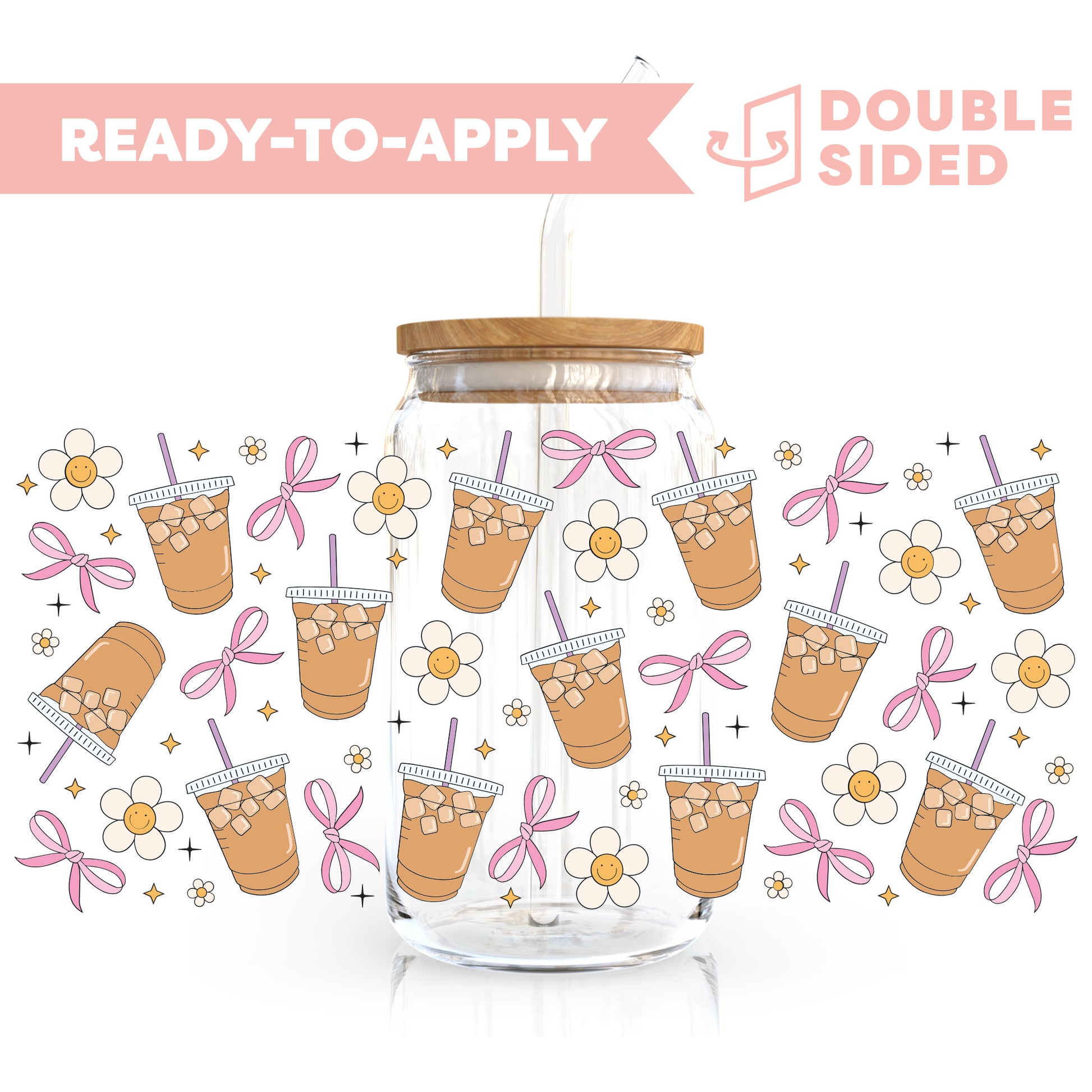 [ Double Sided ] 16oz Cup UV DTF Decal | Iced Coffee Girlie