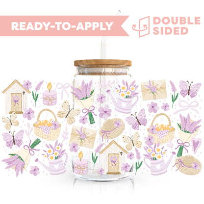 [ Double Sided ] 16oz Cup UV DTF Decal | Lavender Picnic Field