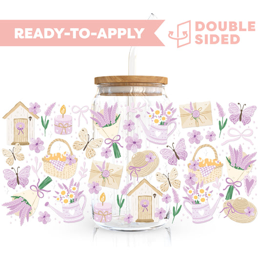 [ Double Sided ] 16oz Cup UV DTF Decal | Lavender Picnic Field
