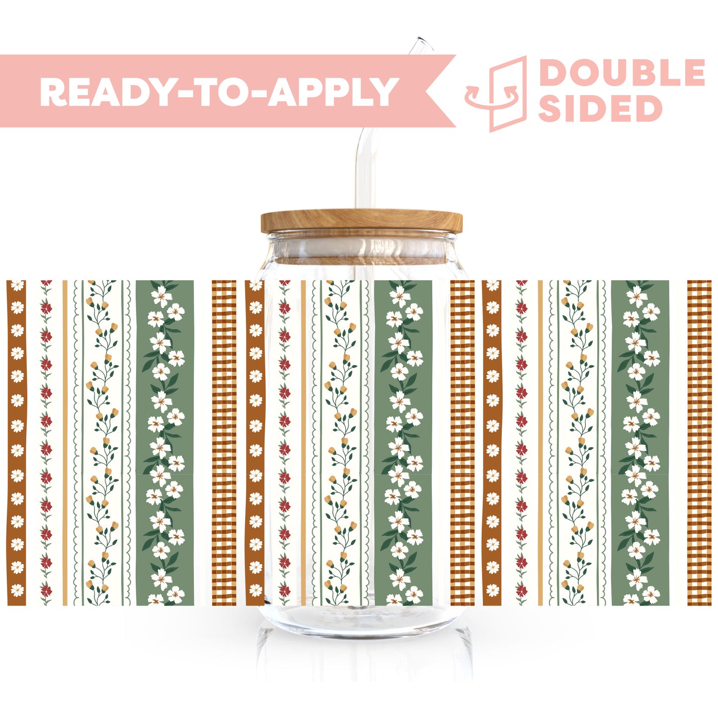 [ Double Sided ] 16oz Cup UV DTF Decal | Floral Washi Tape