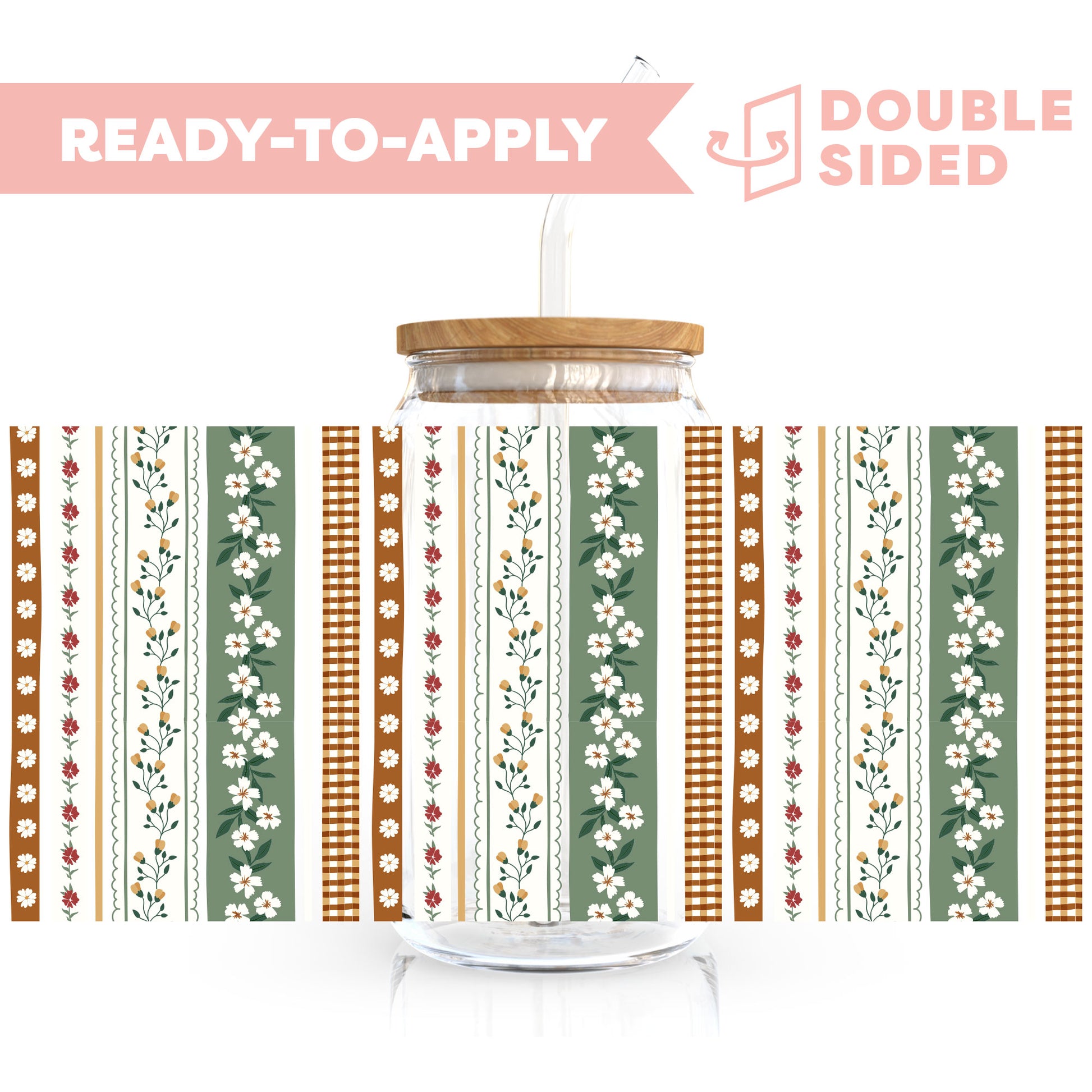 [ Double Sided ] 16oz Cup UV DTF Decal | Floral Washi Tape