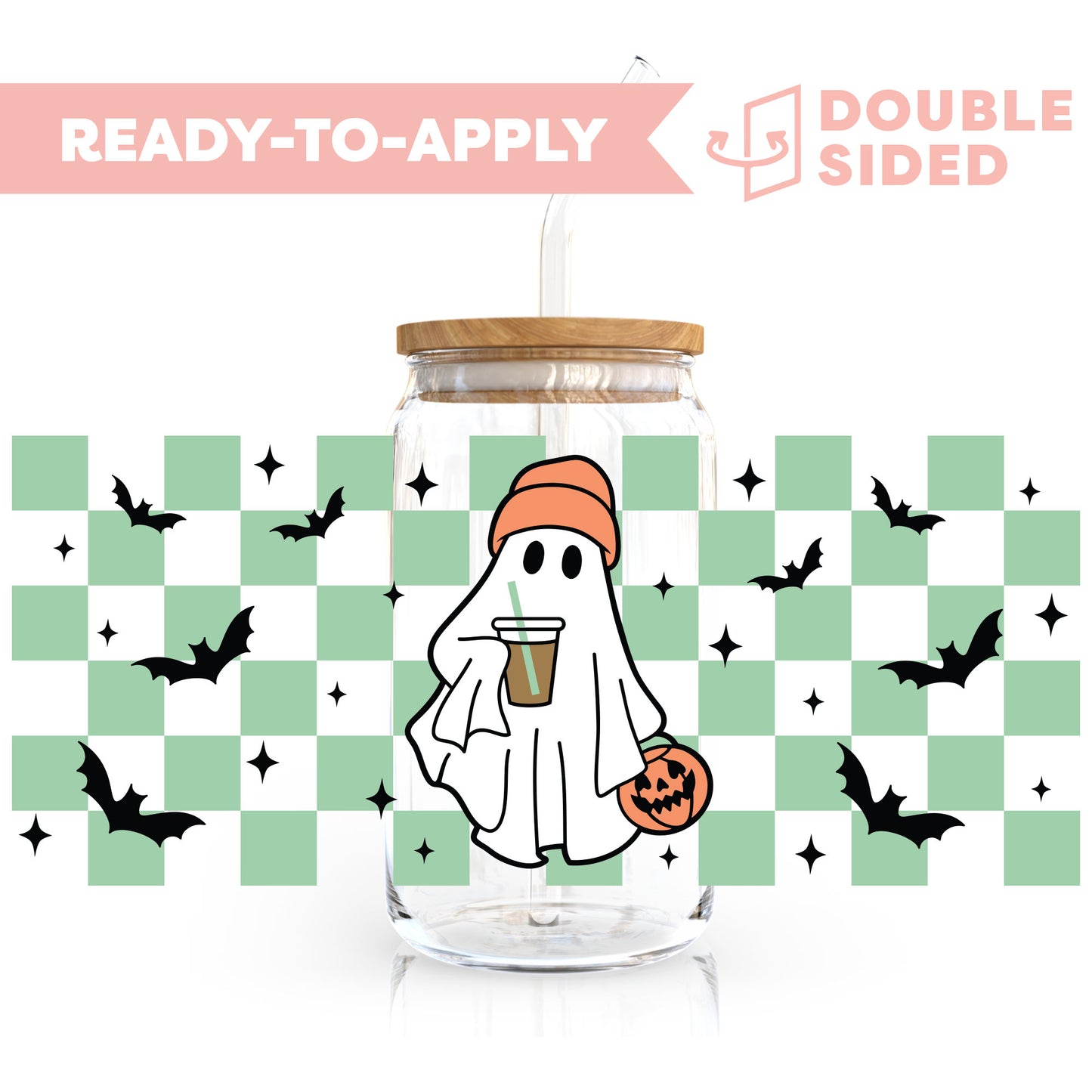 [ Double Sided ] 16oz Cup UV DTF Decal | Hipster Ghost