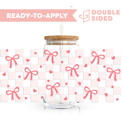 [ Double Sided ] 16oz Cup UV DTF Decal | Checkered Coquette Bow