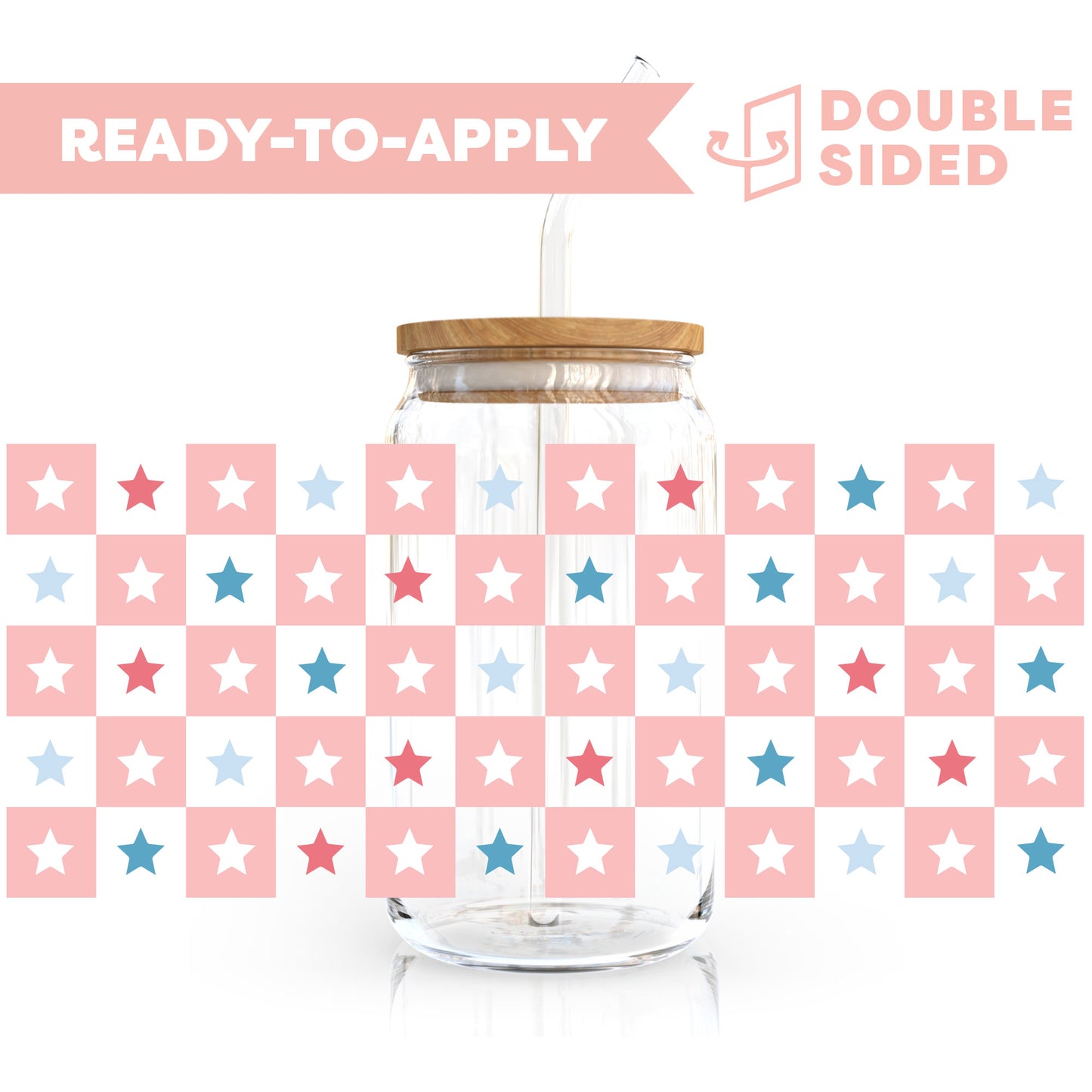 [ Double Sided ] 16oz Cup UV DTF Decal | Red, Blue & Pink Checkered