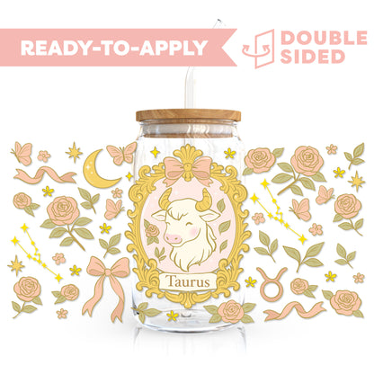 [ Double Sided ] 16oz Cup UV DTF Decal | Coquette Taurus