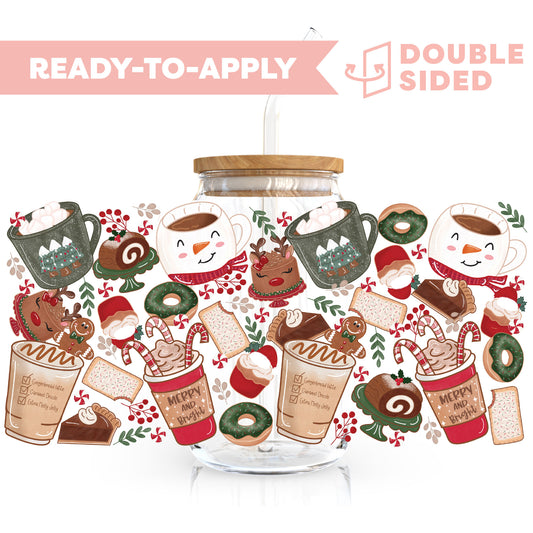[ Double Sided ] 16oz Cup UV DTF Decal | Holiday Coffee Date