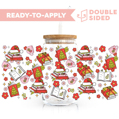 [ Double Sided ] 16oz Cup UV DTF Decal | Dear Santa, Send Books