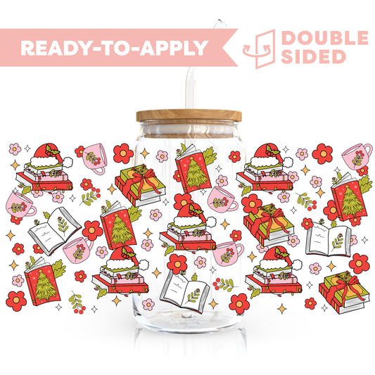 [ Double Sided ] 16oz Cup UV DTF Decal | Dear Santa, Send Books