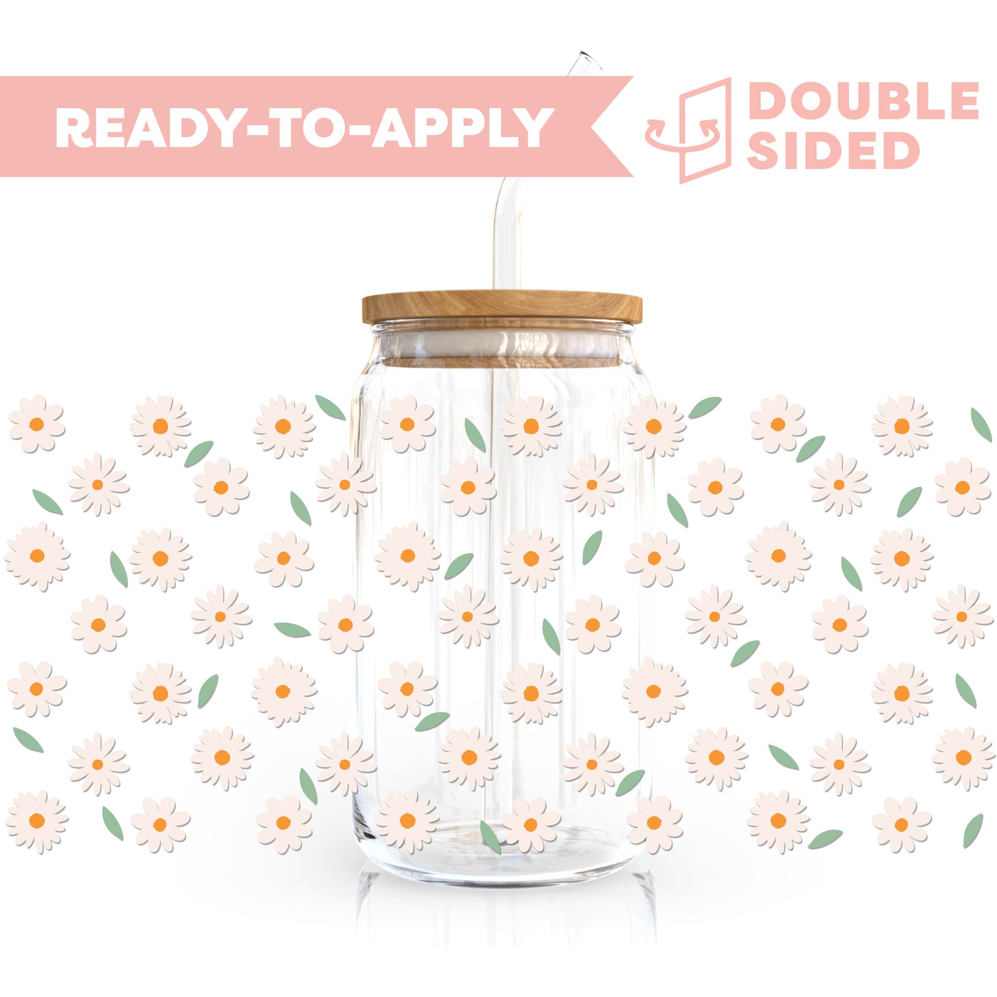 [ Double Sided ] 16oz Cup UV DTF Decal | White Daisy Field