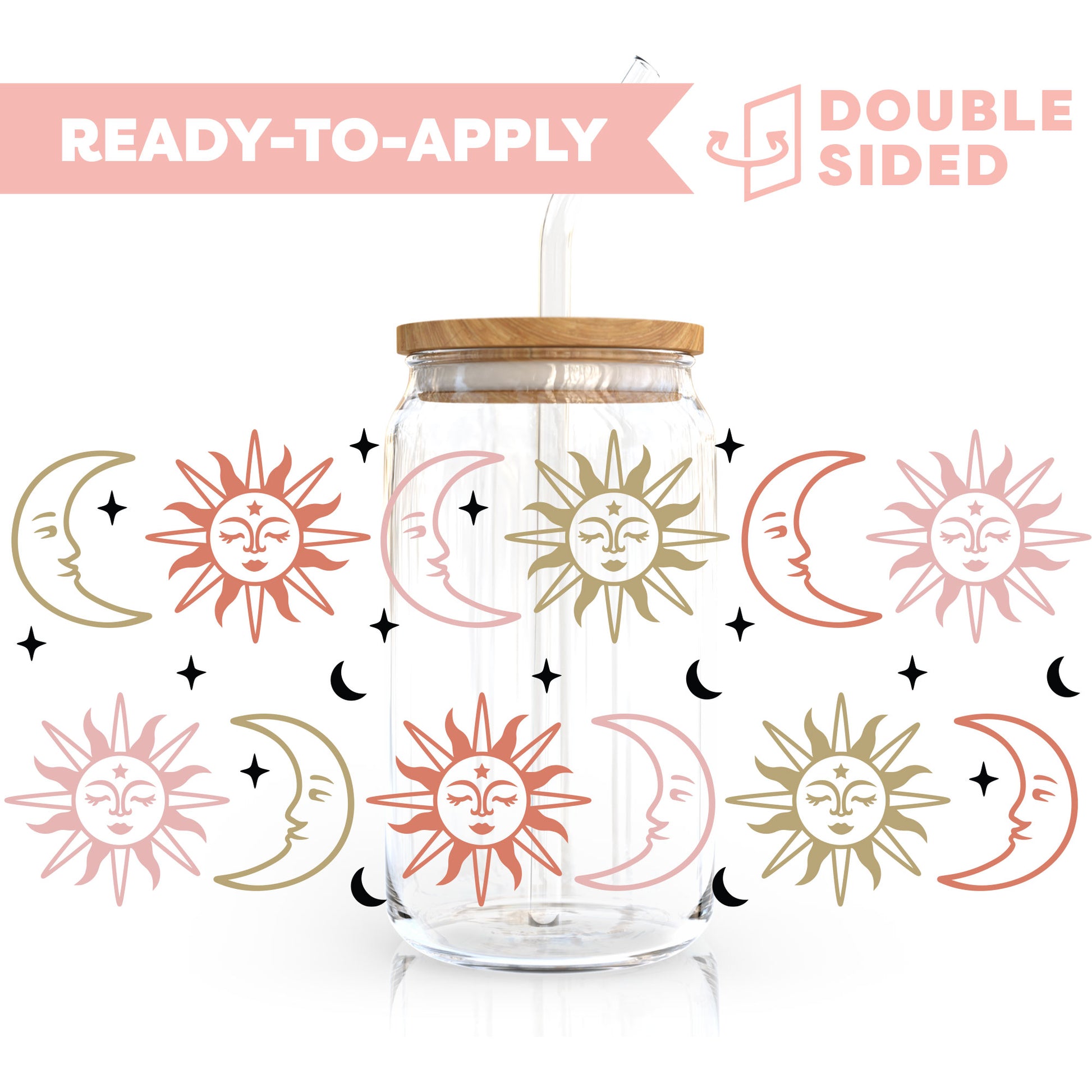 [ Double Sided ] 16oz Cup UV DTF Decal | Sun And Moon Mystic