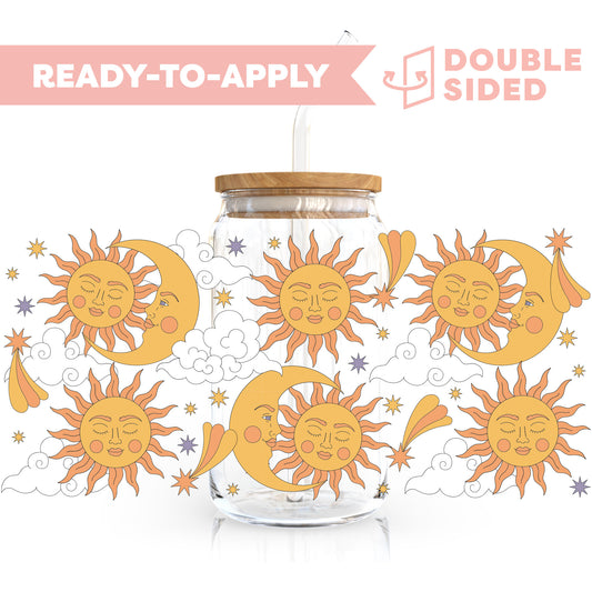 [ Double Sided ] 16oz Cup UV DTF Decal | Celestial Sun & Moon