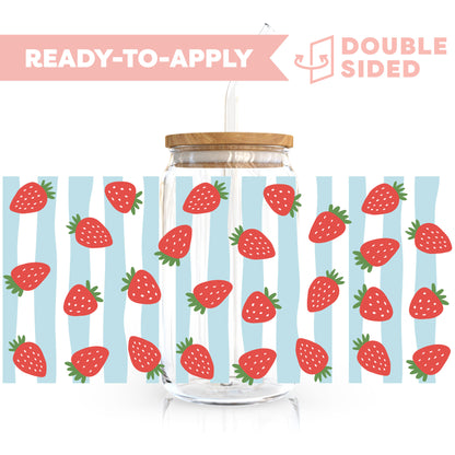 [ Double Sided ] 16oz Cup UV DTF Decal | Strawberry Stripe