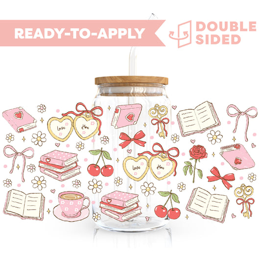 [ Double Sided ] 16oz Cup UV DTF Decal | Coquette Bookish Girl
