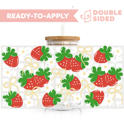 [ Double Sided ] 16oz Cup UV DTF Decal | Romantic Strawberry Checkered