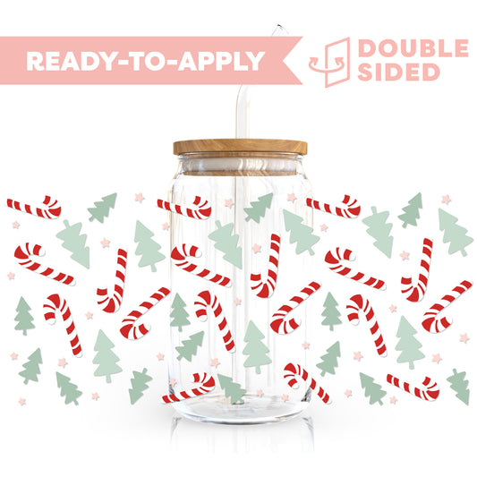 [ Double Sided ] 16oz Cup UV DTF Decal | Candy Cane & Tree