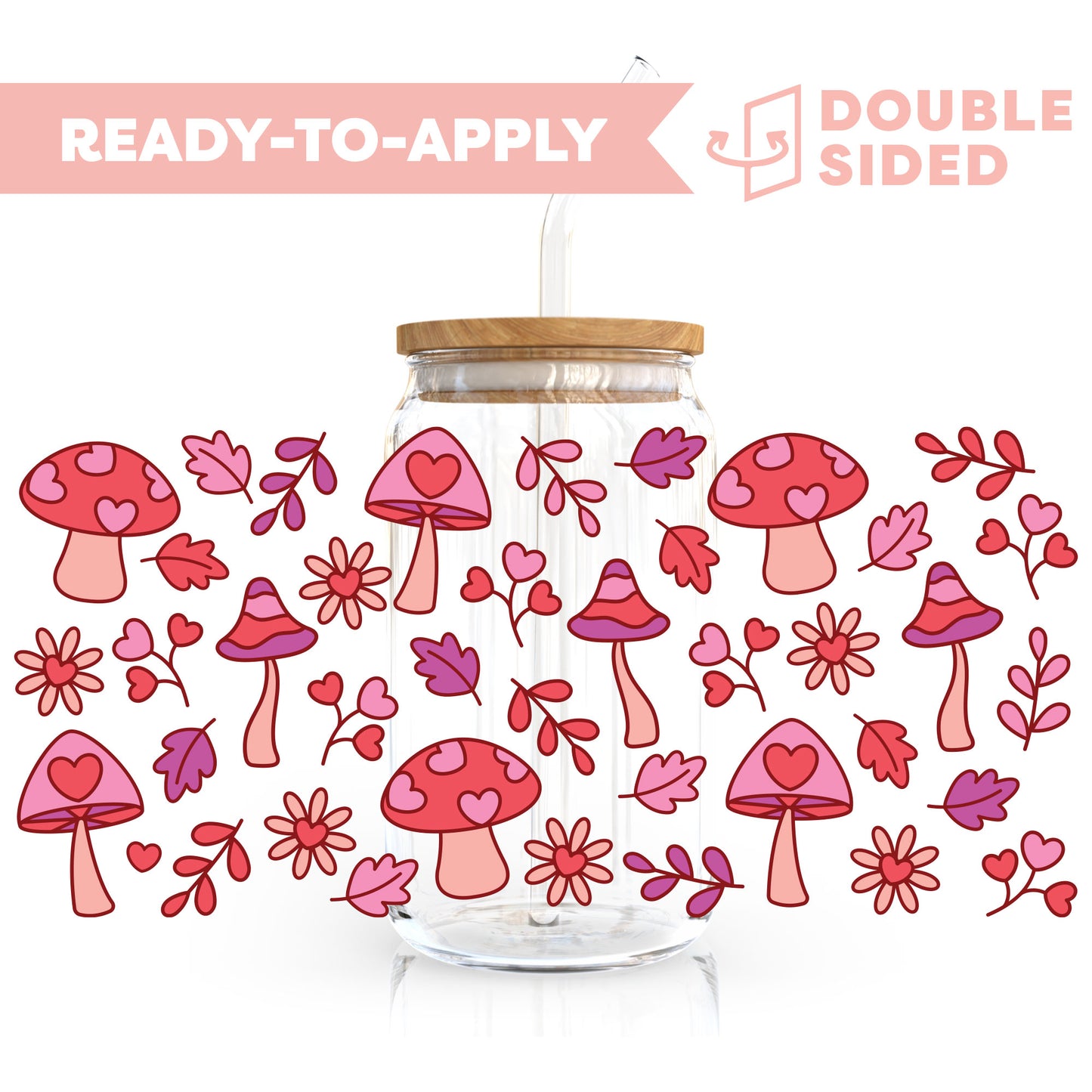 [ Double Sided ] 16oz Cup UV DTF Decal | Pink Mushroom