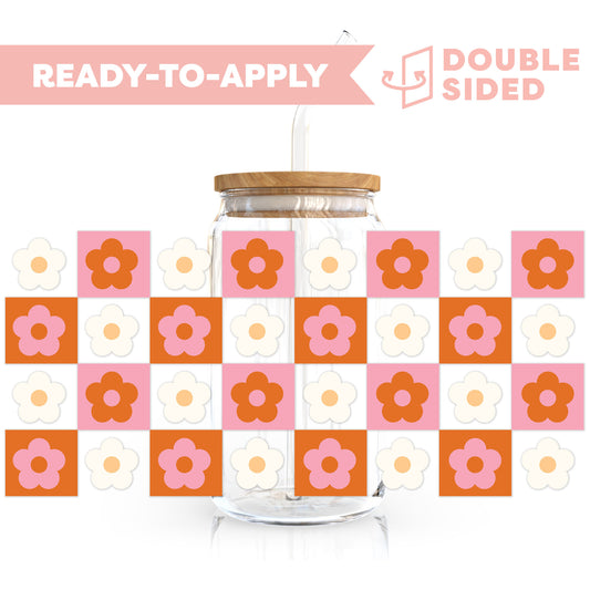 [ Double Sided ] 16oz Cup UV DTF Decal | Retro Flower Pink