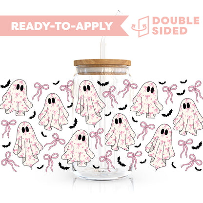 [ Double Sided ] 16oz Cup UV DTF Decal | Girly Bow Ghost