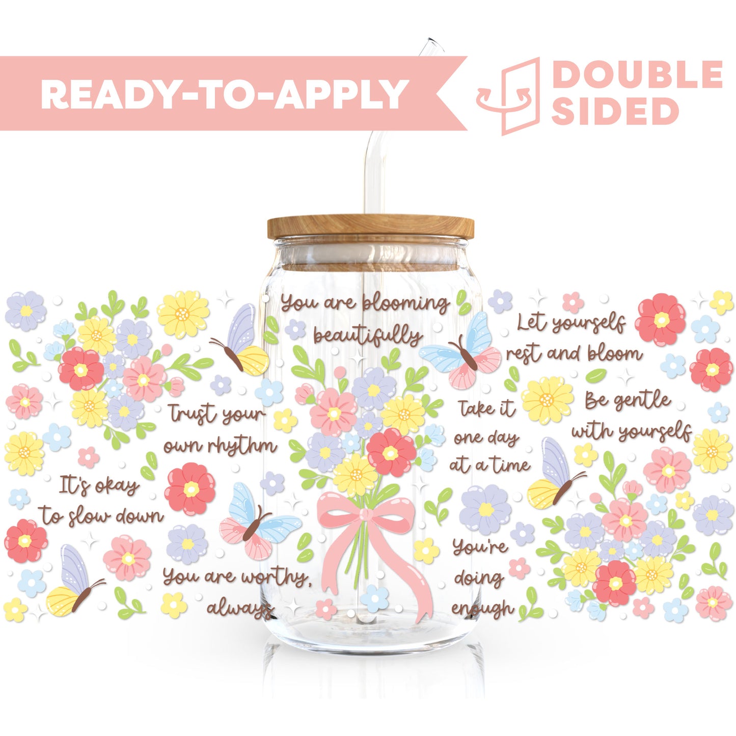 [ Double Sided ] 16oz Cup UV DTF Decal | Worthy Affirmation)