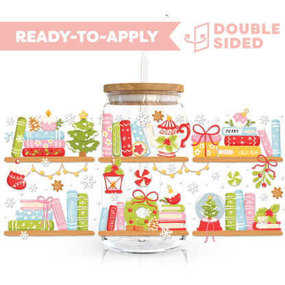 [ Double Sided ] 16oz Cup UV DTF Decal | Merry Bookmas