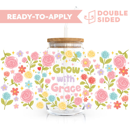 [ Double Sided ] 16oz Cup UV DTF Decal | Grow With Grace