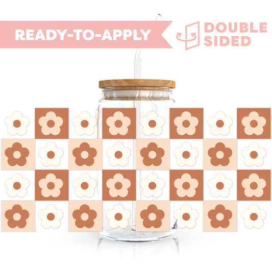 [ Double Sided ] 16oz Cup UV DTF Decal | Retro Flower Coffee