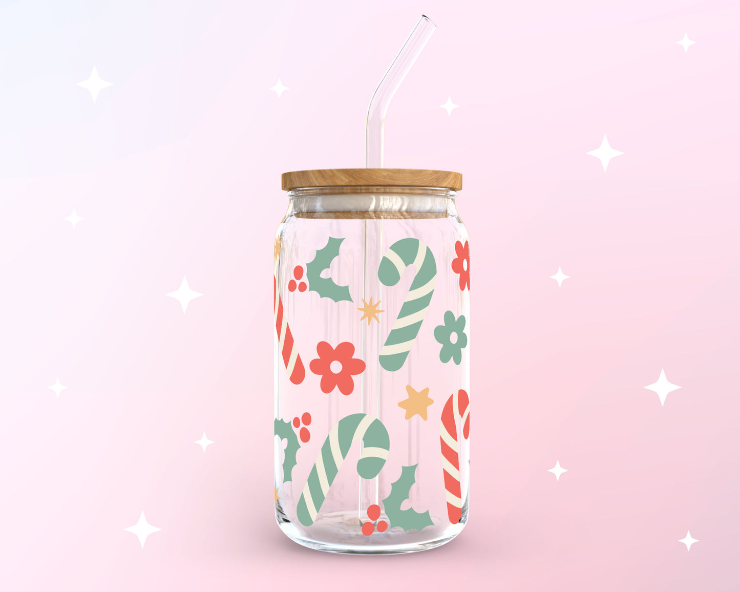 16oz Libbey Can Cup Wrap | Pastel Candy Cane SVG Cut File for Cricut, Cameo Silhouette | Free SVG Cut File