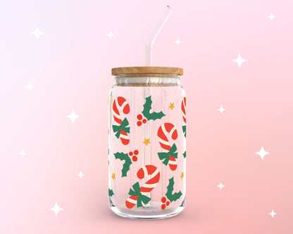 16oz Libbey Can Cup Wrap | Classic Candy Cane SVG Cut File for Cricut, Cameo Silhouette | Free SVG Cut File