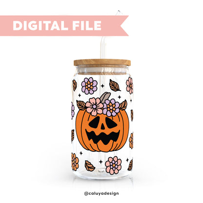 16oz Libbey Can Wrap SVG | Floral Pumpkin SVG