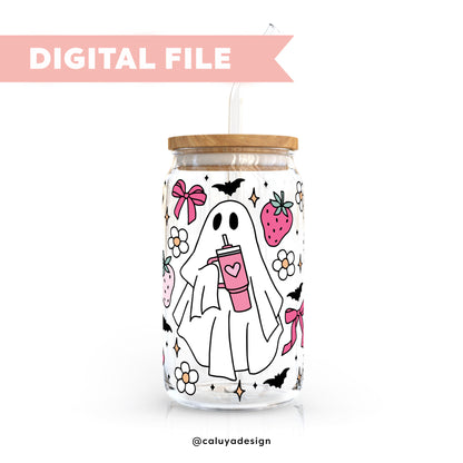 16oz Libbey Can Cup Wrap SVG | Girly Cute Ghost SVG