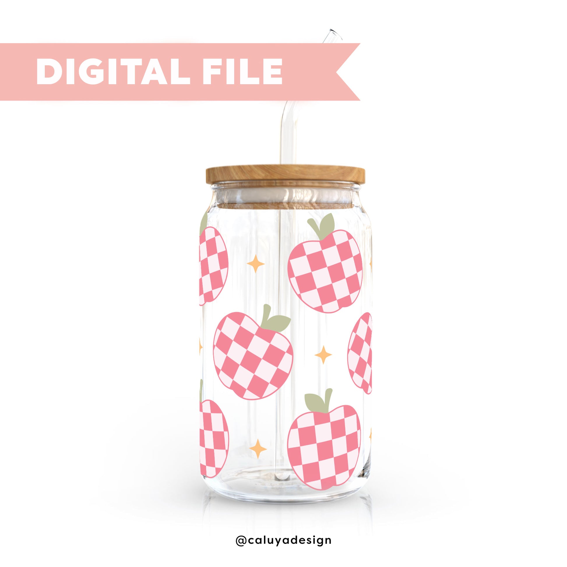 16oz Libbey Can Cup Wrap SVG | Checkered Apple SVG