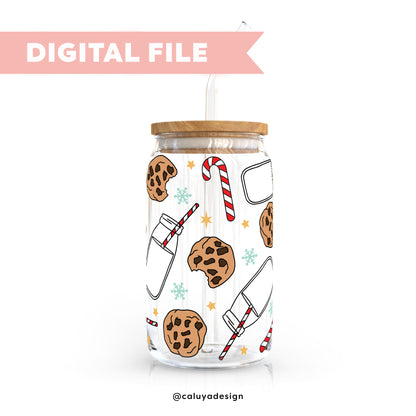 [ Digital File ] 16oz Libbey Can Wrap SVG | Holiday Milk & Cookie SVG