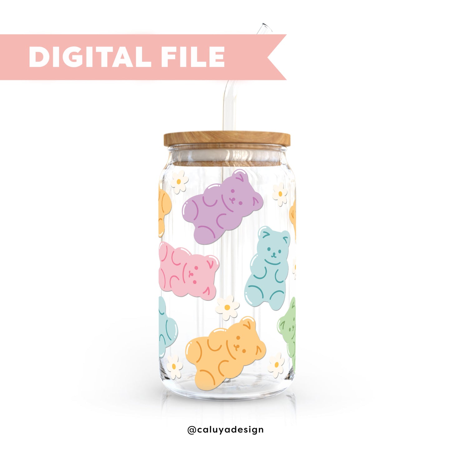 16oz Libbey Can Cup Wrap SVG | Flower Gummy Bear SVG