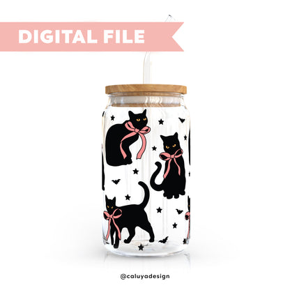 [ Digital File ] 16oz Libbey Can Wrap SVG | Black Cat