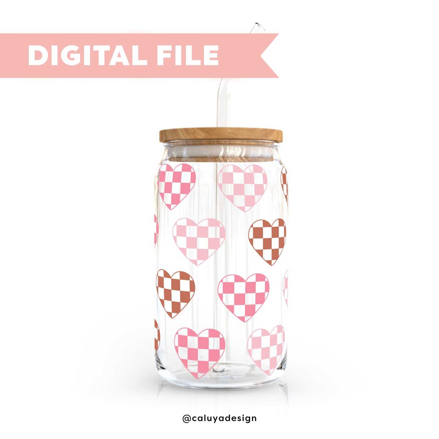 16oz Libbey Can Cup Wrap SVG | Retro Checkered Heart SVG