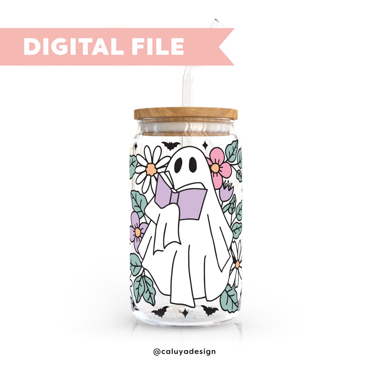 16oz Libbey Can Wrap SVG | Bookish Ghost SVG