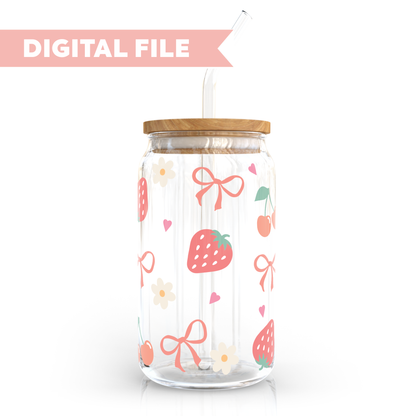 16oz Libbey Can Cup Wrap SVG | Strawberry & Bow SVG