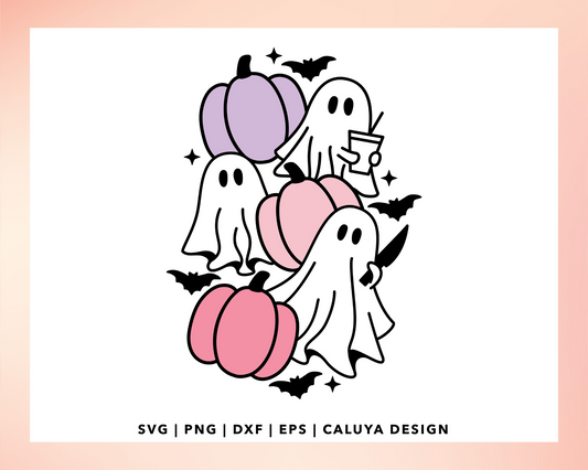 3 Ghost & Pumpkin SVG | Halloween Cute Ghost SVG