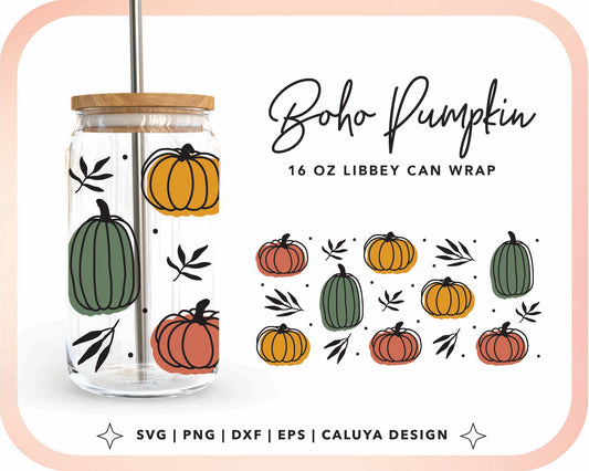 16oz Libbey Can Cup Wrap | Cute Pumpkin Wraps Cut File for Cricut, Cameo Silhouette | Free SVG Cut File