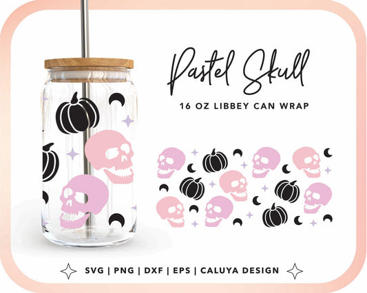 16oz Libbey Can Cup Wrap | Pastel Skull Cup Wrap Cut File for Cricut, Cameo Silhouette | Free SVG Cut File