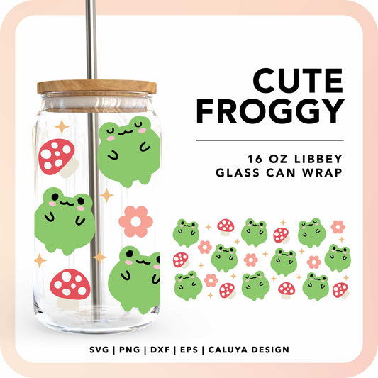 16oz Libbey Can Cup Wrap | Kawaii Froggy Wrap SVG Cut File for Cricut, Cameo Silhouette | Free SVG Cut File
